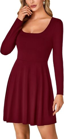 LYANER Women's Long Sleeve Mini Dress Loose Casual Empire Waist Above Knee Length Dresses in Saudi Arabia
