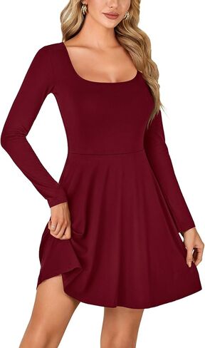 LYANER Women's Long Sleeve Mini Dress Loose Casual Empire Waist Above Knee Length Dresses in Saudi Arabia