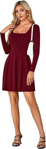LYANER Women's Long Sleeve Mini Dress Loose Casual Empire Waist Above Knee Length Dresses in Saudi Arabia