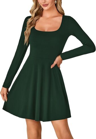 LYANER Women's Long Sleeve Mini Dress Loose Casual Empire Waist Above Knee Length Dresses in Saudi Arabia
