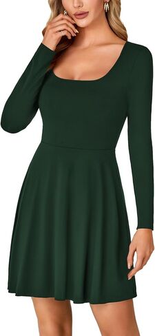 LYANER Women's Long Sleeve Mini Dress Loose Casual Empire Waist Above Knee Length Dresses in Saudi Arabia