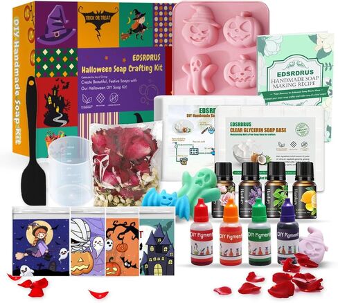 EDSRDRUS Large Soap Making Kit for Adults and Kids Natural Soap Making Supplies - DIY Complete Set with 4 lbs Glycerin Soap Base, Soap Loaf Molds, Cutting Box, Silicone Molds, Essential Oils, Dyes in Kuwait