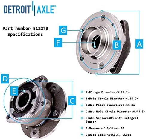 Detroit Axle - AWD Pair Rear Wheel Bearing Hubs for 2003-2014 Volvo XC90 2 Wheel Hub Bearings Assembly 2004 2005 2006 2007 2008 2009 2010 2011 2012 2013 Replacement [ABS Model] in Kuwait