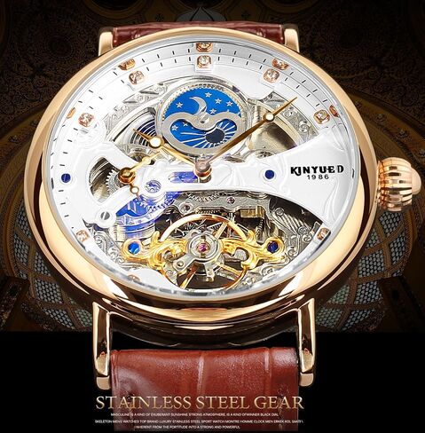 FORSINING Automatic Mechanical Watch, Self Winding Skeleton Watch for Mens, Mechanical Tourbillon Steampunk Fashion Men Watch Date Day Dress Watch Gift for Men in Saudi Arabia