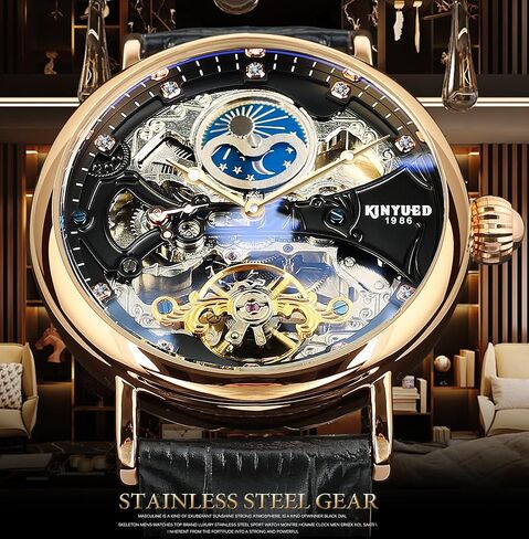 FORSINING Automatic Mechanical Watch, Self Winding Skeleton Watch for Mens, Mechanical Tourbillon Steampunk Fashion Men Watch Date Day Dress Watch Gift for Men in Saudi Arabia