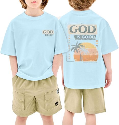 KEEVICI Boys God is Good Shirt Christian Faith Shirts for Kids Jesus Beach Palm Tree Hawaiian Tshirt Graphic Tees Cotton Tops in Saudi Arabia