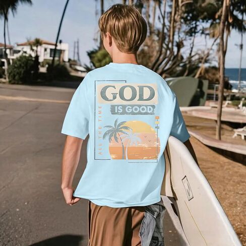 KEEVICI Boys God is Good Shirt Christian Faith Shirts for Kids Jesus Beach Palm Tree Hawaiian Tshirt Graphic Tees Cotton Tops in Saudi Arabia