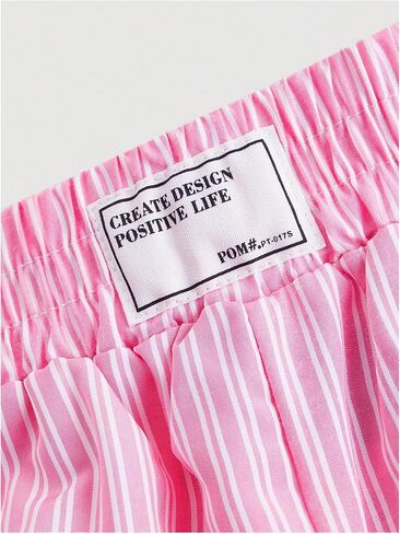 Women's Striped Boxer Shorts Letter Patched Wide Leg Lounge Pajama Shorts Casual Pj Bottoms in Saudi Arabia