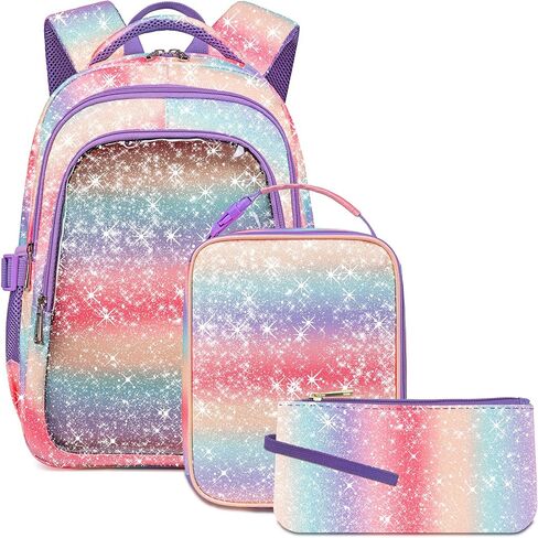 حقيبة الظهر Unicorn Girls مع صندوق الغداء للأطفال تدرج قوس قوس قزح Glitter Bookbag For Age 4-6 6-8 8-10 حقيبة مدرسية لرياض الأطفال الابتدائية ما قبل المدرسة التجمي in Saudi Arabia