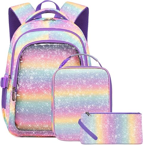 حقيبة الظهر Unicorn Girls مع صندوق الغداء للأطفال تدرج قوس قوس قزح Glitter Bookbag For Age 4-6 6-8 8-10 حقيبة مدرسية لرياض الأطفال الابتدائية ما قبل المدرسة التجمي in Kuwait