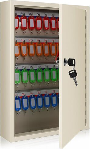 SHANTRA Key Box Cabinet, Wall Mount 64 Position Metal Locking Key Cabinet Organizer - Key Storage Box with Key Tags, Adjustable Lockbox for Keys, Secure Holder for Home, Hotels, and Valets - Black in Kuwait