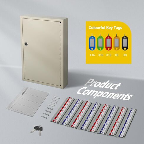 SHANTRA Key Box Cabinet, Wall Mount 64 Position Metal Locking Key Cabinet Organizer - Key Storage Box with Key Tags, Adjustable Lockbox for Keys, Secure Holder for Home, Hotels, and Valets - Black in Kuwait