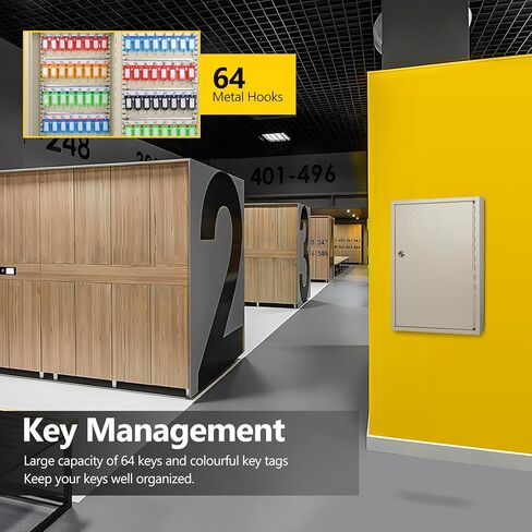 SHANTRA Key Box Cabinet, Wall Mount 64 Position Metal Locking Key Cabinet Organizer - Key Storage Box with Key Tags, Adjustable Lockbox for Keys, Secure Holder for Home, Hotels, and Valets - Black in Kuwait