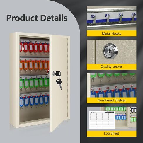 SHANTRA Key Box Cabinet, Wall Mount 64 Position Metal Locking Key Cabinet Organizer - Key Storage Box with Key Tags, Adjustable Lockbox for Keys, Secure Holder for Home, Hotels, and Valets - Black in Kuwait