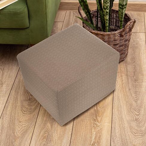 uxcell Stretch Ottoman Cover Stripe Square Ottoman Slipcover with Elastic for Foot Stool Living Room Bedroom Fit Length 37-45cm / 14"-17", Small, Light Gray in Saudi Arabia