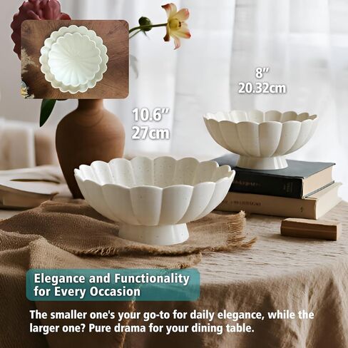 8" White Stoneware Scalloped Ruffle Decorative Bowl-Moderate Ceramic Fruit Bowl for Kitchen Counter, Elegant Wavy Edge Centerpiece Bowls for Home Decor, Perfect for Housewarming &Wedding Gift in Saudi Arabia
