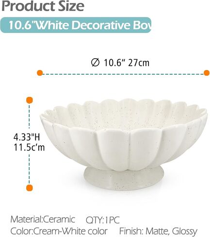 8" White Stoneware Scalloped Ruffle Decorative Bowl-Moderate Ceramic Fruit Bowl for Kitchen Counter, Elegant Wavy Edge Centerpiece Bowls for Home Decor, Perfect for Housewarming &Wedding Gift in Saudi Arabia