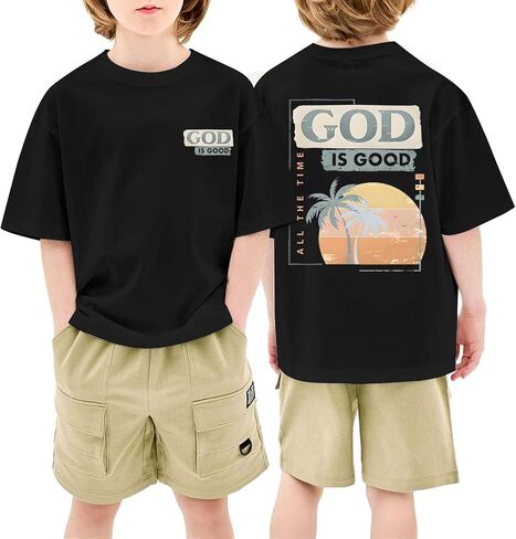 KEEVICI Boys God is Good Shirt Christian Faith Shirts for Kids Jesus Beach Palm Tree Hawaiian Tshirt Graphic Tees Cotton Tops in Saudi Arabia