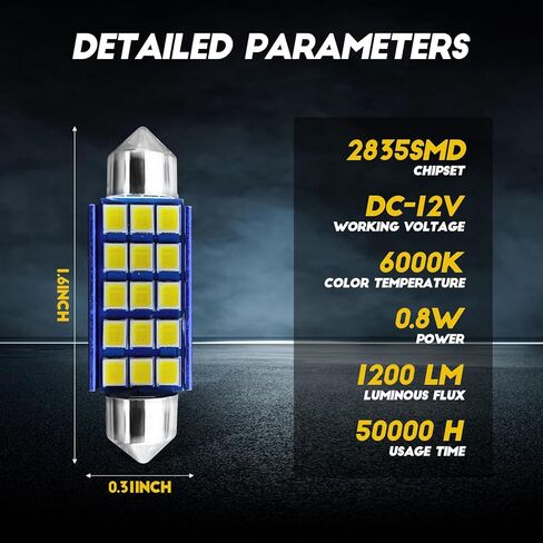 wuyaoyao 2PCS 578 LED Bulbs, 42mm 41mm 1.65in LED Light Bulbs, 6000K White Extremely Bright Interior Led Car Bulb, Car Interior Dome Map Door Lights Replacement 211-2 212-2 569 6411 6451 (2PCS) in Saudi Arabia