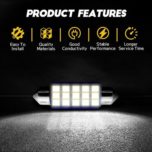 wuyaoyao 2PCS 578 LED Bulbs, 42mm 41mm 1.65in LED Light Bulbs, 6000K White Extremely Bright Interior Led Car Bulb, Car Interior Dome Map Door Lights Replacement 211-2 212-2 569 6411 6451 (2PCS) in Saudi Arabia