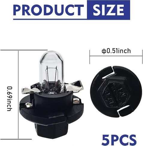 T4 Dashboard Bulb ، 14V 1.2W مصابيح هالوجين زجاجية عالية درجة الحرارة ، لمبة لوحة مجموعة الأدوات والتشغيل ، Universal لمعظم السيارات (White #DB1601) in Kuwait