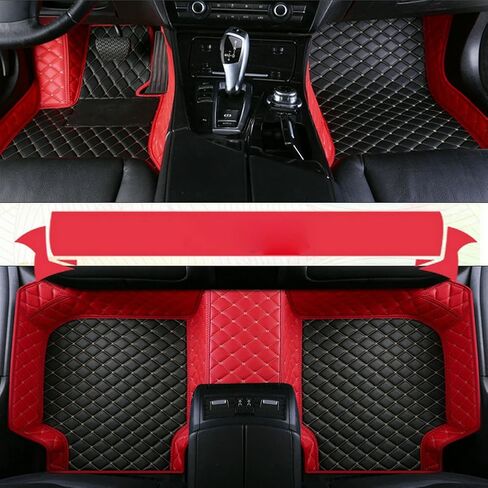 Customized Personalized car Floor mats, All-Weather Luxury car Floor mats, Waterproof and Anti Slip Leather car Floor mat Lining, 95% Customized car, Truck, and SUV Floor mats (Edge red) in Saudi Arabia