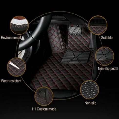 Customized Personalized car Floor mats, All-Weather Luxury car Floor mats, Waterproof and Anti Slip Leather car Floor mat Lining, 95% Customized car, Truck, and SUV Floor mats (Edge red) in Saudi Arabia