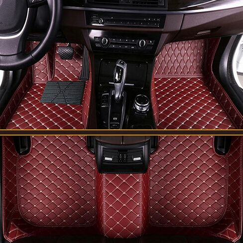 Customized Personalized car Floor mats, All-Weather Luxury car Floor mats, Waterproof and Anti Slip Leather car Floor mat Lining, 95% Customized car, Truck, and SUV Floor mats (Edge red) in Saudi Arabia