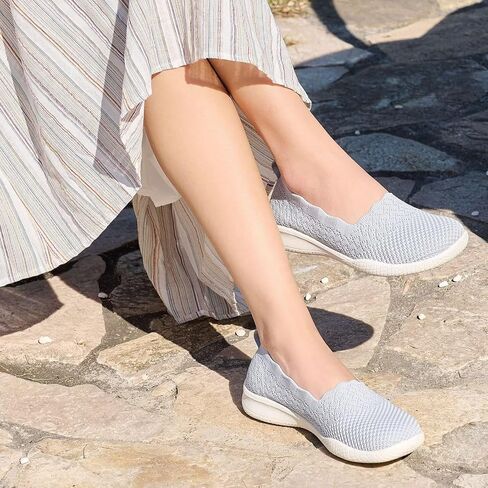 poemlady Women's Walking Shoes - Mesh Slip on Sneaker Knit Round Toe Casual Memory Foam Low Wedge Nurse Shoes for Work in Kuwait