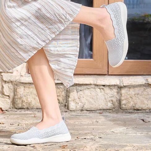 poemlady Women's Walking Shoes - Mesh Slip on Sneaker Knit Round Toe Casual Memory Foam Low Wedge Nurse Shoes for Work in Kuwait