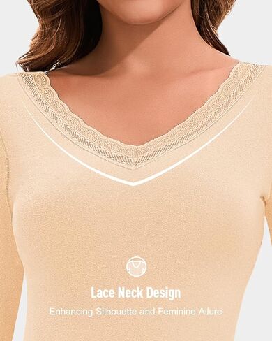 Lace V Neck Thermal Underwear Sets For Women Long Johns Fleece Base Layer Cold Weather Thermal Pajamas Set Top Bottom in Saudi Arabia