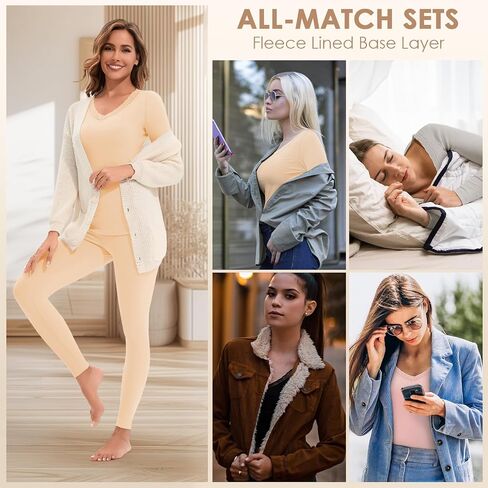 Lace V Neck Thermal Underwear Sets For Women Long Johns Fleece Base Layer Cold Weather Thermal Pajamas Set Top Bottom in Saudi Arabia