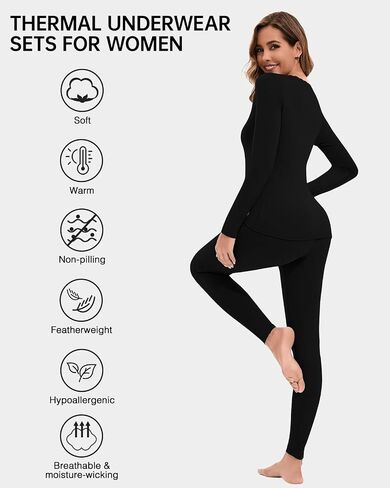 Lace V Neck Thermal Underwear Sets For Women Long Johns Fleece Base Layer Cold Weather Thermal Pajamas Set Top Bottom in Saudi Arabia