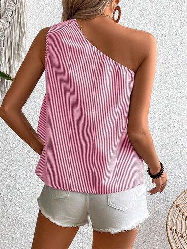 SOLY HUX Women's Striped Print One Shoulder Blouse Sleeveless Summer Tank Tops Casual Vacation Shirts in Saudi Arabia