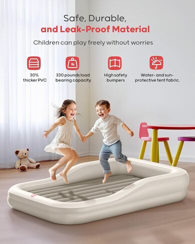 QPAU Inflatable Toddler Travel Bed with Tent, Baby Crib Tent, Portable Kids Air Mattress with Safety Bumpers, Ideal for Home, Grandma's, Camping, Traveling -Includes Fast Electric Pump in Kuwait