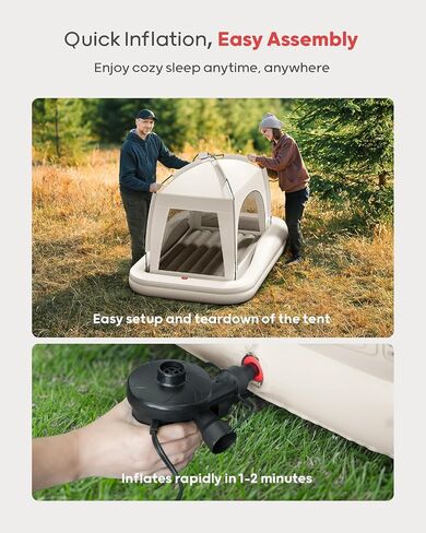 QPAU Inflatable Toddler Travel Bed with Tent, Baby Crib Tent, Portable Kids Air Mattress with Safety Bumpers, Ideal for Home, Grandma's, Camping, Traveling -Includes Fast Electric Pump in Kuwait