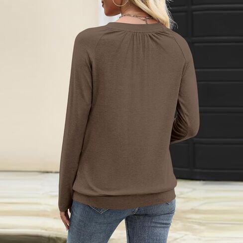 Fall Fashion for Women 2025 V Neck Long Sleeve Shirts Banded Bottom Pleated Tops Dressy Casual Blouses in Saudi Arabia
