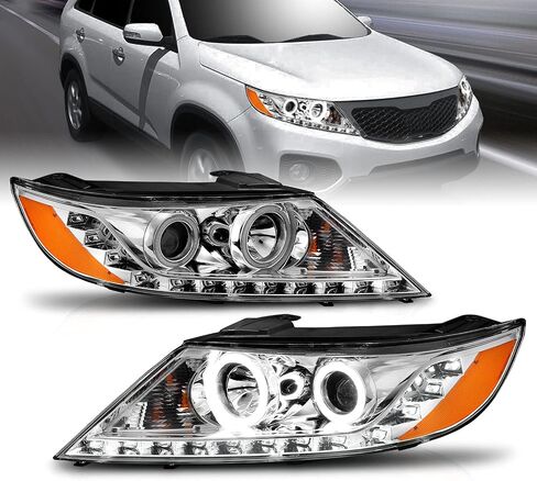 Amerilite لعام 2011-2013 Kia Sorentochrome Projector المصابيح الأمامية Ultra Bright LED مجموعة هالة - جانب الركاب والسائق in Saudi Arabia