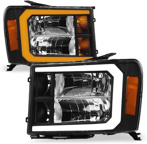 7422452957986 متوافق مع 2007-2013 GMC Sierra 1500/2007-2014 2500 3500 HD DRL LED BAR الأسود الإسكان المصابيح الأمامية مع Amber Reflector in Kuwait