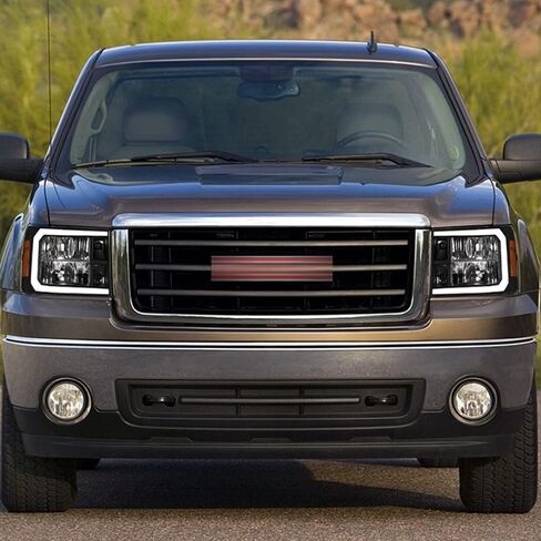 7422452957986 Compatible With 2007-2013 GMC Sierra 1500/2007-2014 2500 3500 HD DRL LED Strip Bar Black Housing Headlights With Amber Reflector in Saudi Arabia