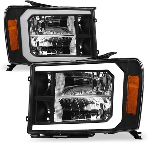 7422452957986 متوافق مع 2007-2013 GMC Sierra 1500/2007-2014 2500 3500 HD DRL LED BAR الأسود الإسكان المصابيح الأمامية مع Amber Reflector in Kuwait