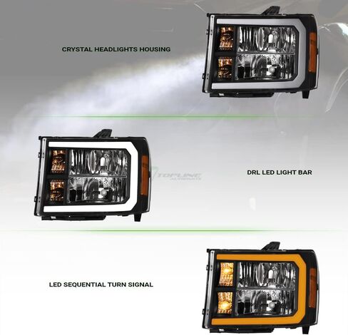 7422452957986 متوافق مع 2007-2013 GMC Sierra 1500/2007-2014 2500 3500 HD DRL LED BAR الأسود الإسكان المصابيح الأمامية مع Amber Reflector in Kuwait