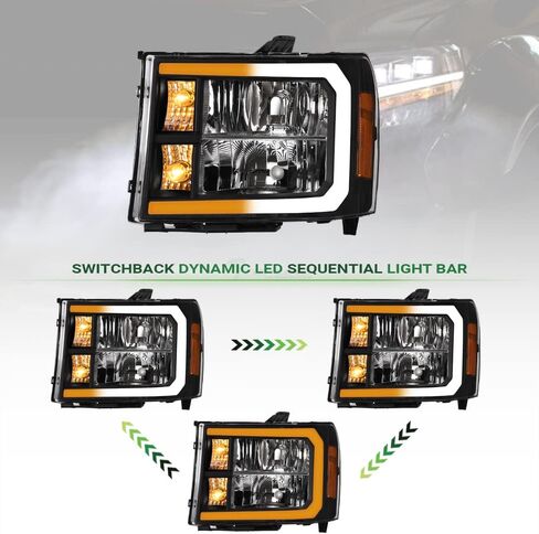 7422452957986 متوافق مع 2007-2013 GMC Sierra 1500/2007-2014 2500 3500 HD DRL LED BAR الأسود الإسكان المصابيح الأمامية مع Amber Reflector in Kuwait