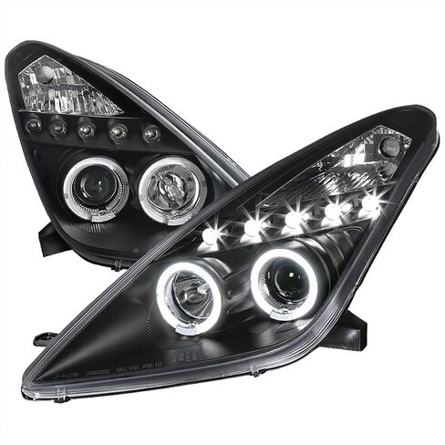 SPEC-D TUNING Black Smoke LED Dual Halo Projector Headlights Compatible with 2000-2005 Toyota Celica, Left + Right Pair Headlamps Assembly in Saudi Arabia