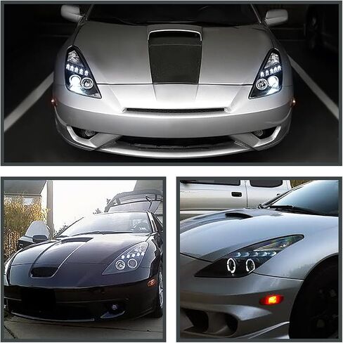 SPEC-D TUNING Black Smoke LED Dual Halo Projector Headlights Compatible with 2000-2005 Toyota Celica, Left + Right Pair Headlamps Assembly in Saudi Arabia