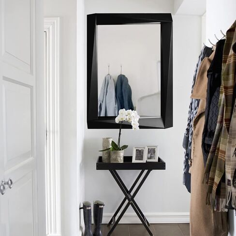 H-A Rustic Wooden Framed Wall Mirror, Farmhouse Style Vanity Mirror for Bedroom, Wood Stereo Hanging Mirror for Bathroom, 32''x24'' (Black) in Saudi Arabia