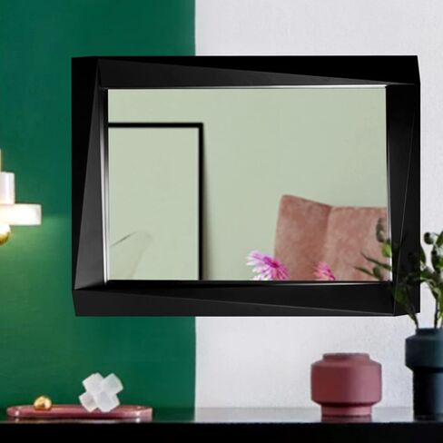 H-A Rustic Wooden Framed Wall Mirror, Farmhouse Style Vanity Mirror for Bedroom, Wood Stereo Hanging Mirror for Bathroom, 32''x24'' (Black) in Saudi Arabia
