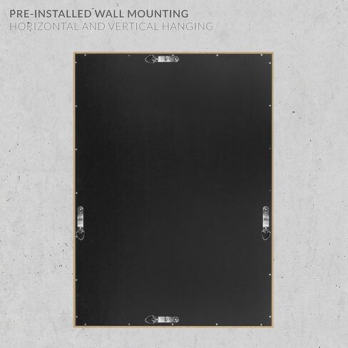 H-A Rustic Wooden Framed Wall Mirror, Farmhouse Style Vanity Mirror for Bedroom, Wood Stereo Hanging Mirror for Bathroom, 32''x24'' (Black) in Saudi Arabia