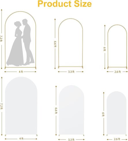 Metal Arch Backdrop Stand and Cover Set 7.2FT/6FT | Arch Stand Frame with Spiral Rotating Joint, 2 Wrinkle-Resistant Covers for Wedding, Birthday, Baby Shower and Party Decor in Kuwait