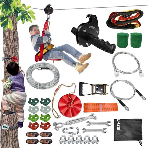 Zipline Kits for Backyard, Zip Line Kit for Kids and Adults, 70FT 90FT 110FT 130FT 150FT 180FT 200FT 230FT Up to 350Lbs, Outdoor Playground Equipment (70FT) in Saudi Arabia